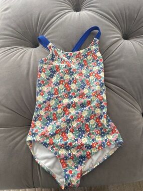 Mini Boden Floral One-Piece Swimsuit with Blue Straps